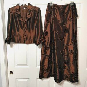 NWT Vintage J. Rose Bronze Floral Applique Skirt Suit Size 6 | 2 pc Set